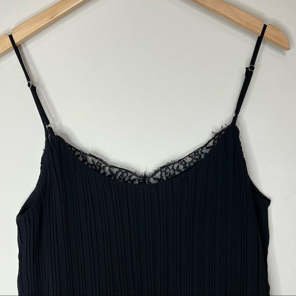 Lovestitch cami M black eyelash lace trim spaghetti strap pleated Y2K whimsygoth - Picture 5 of 10